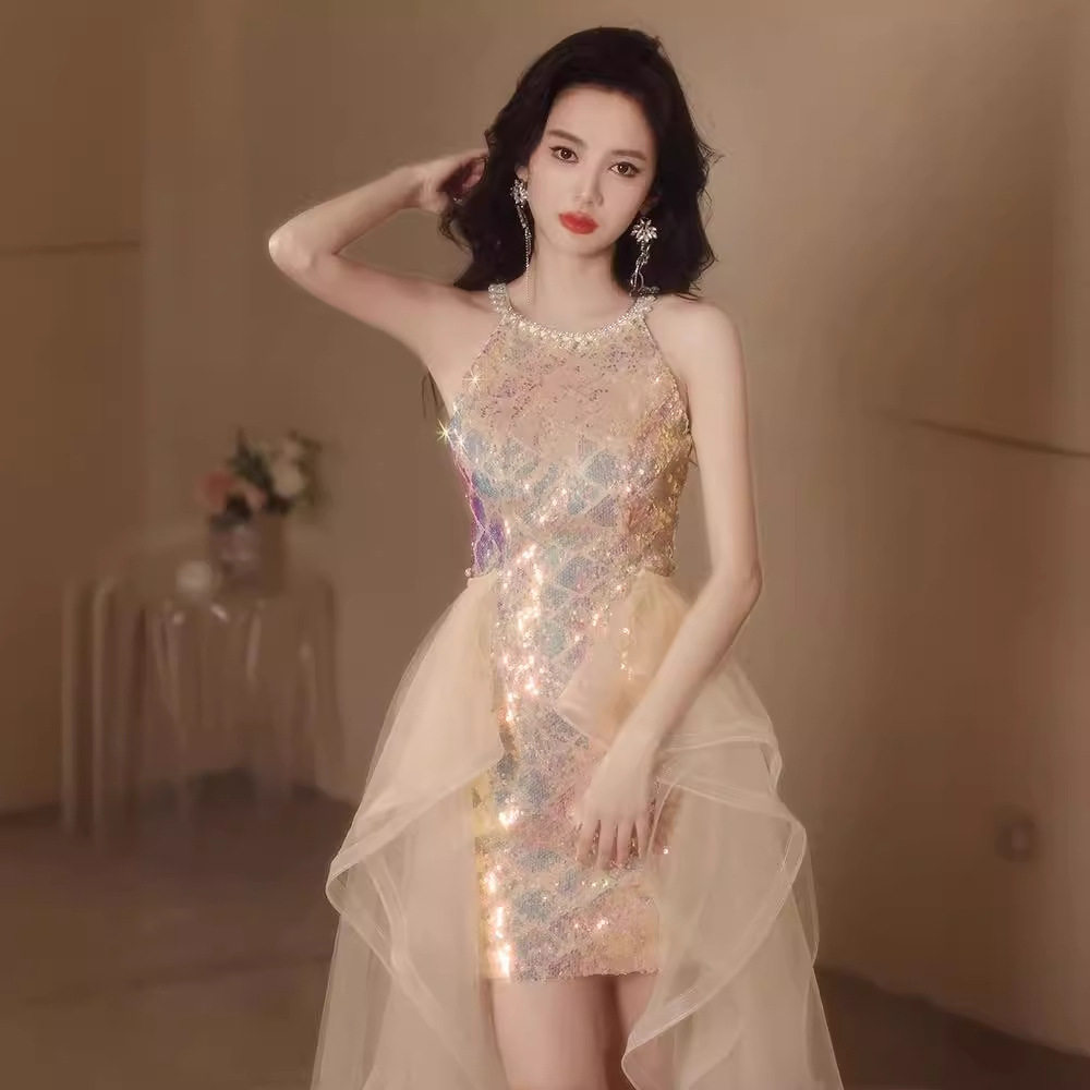 挂脖晚礼服女轻奢小众高端平时