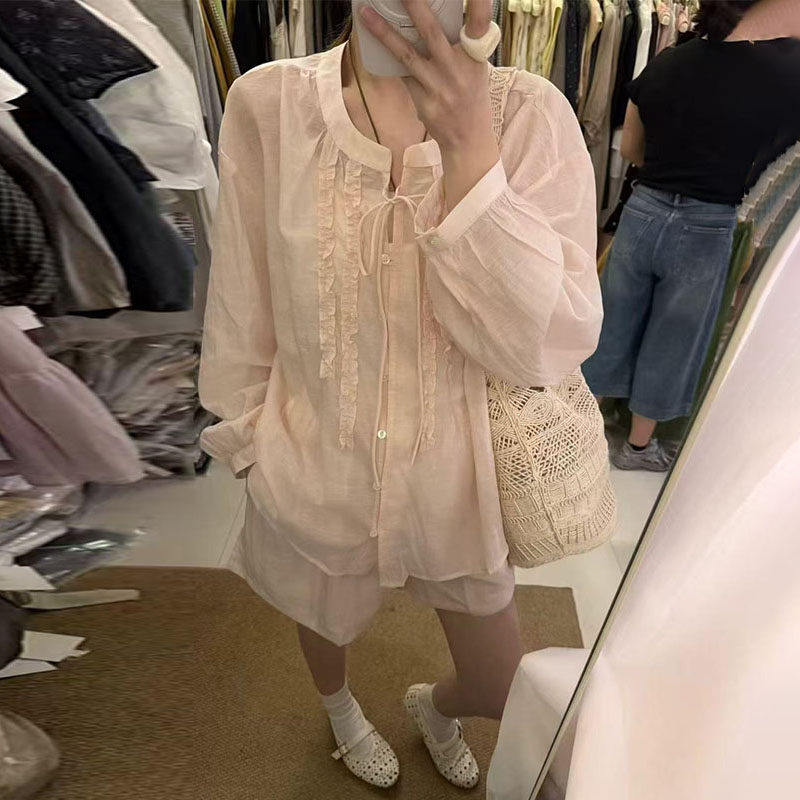 天丝麻防晒衬衫短裤两件套女