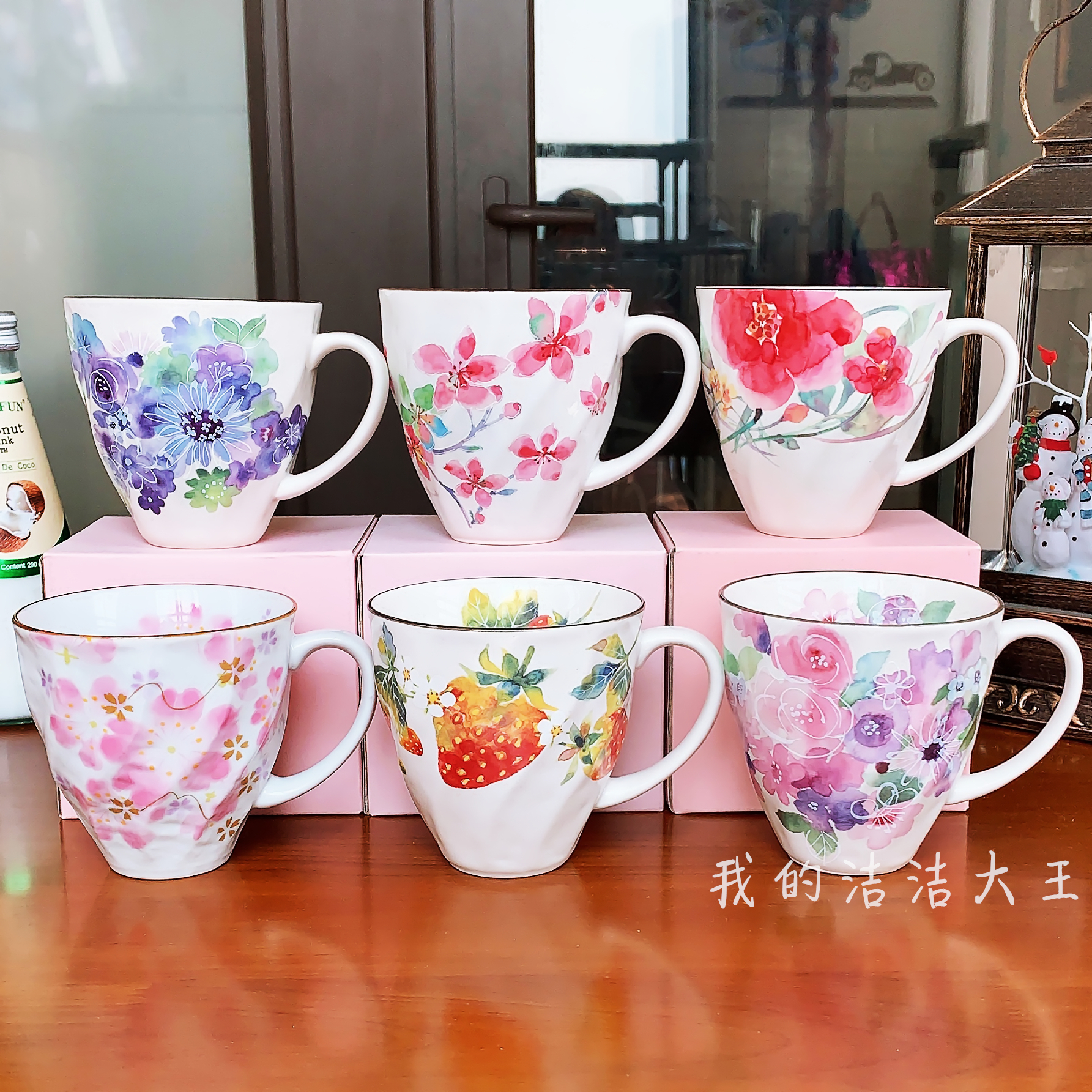日本美浓烧和蓝陶瓷水彩花卉繁华