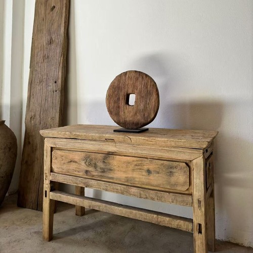 风化木古木老木铜钱扣摆件侘寂风空间装饰古旧老物件摆件创意圆盘