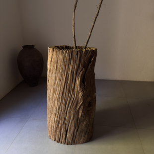 古旧禅意空间装饰朽木枯木收藏摆件烂木桶装饰精品26128