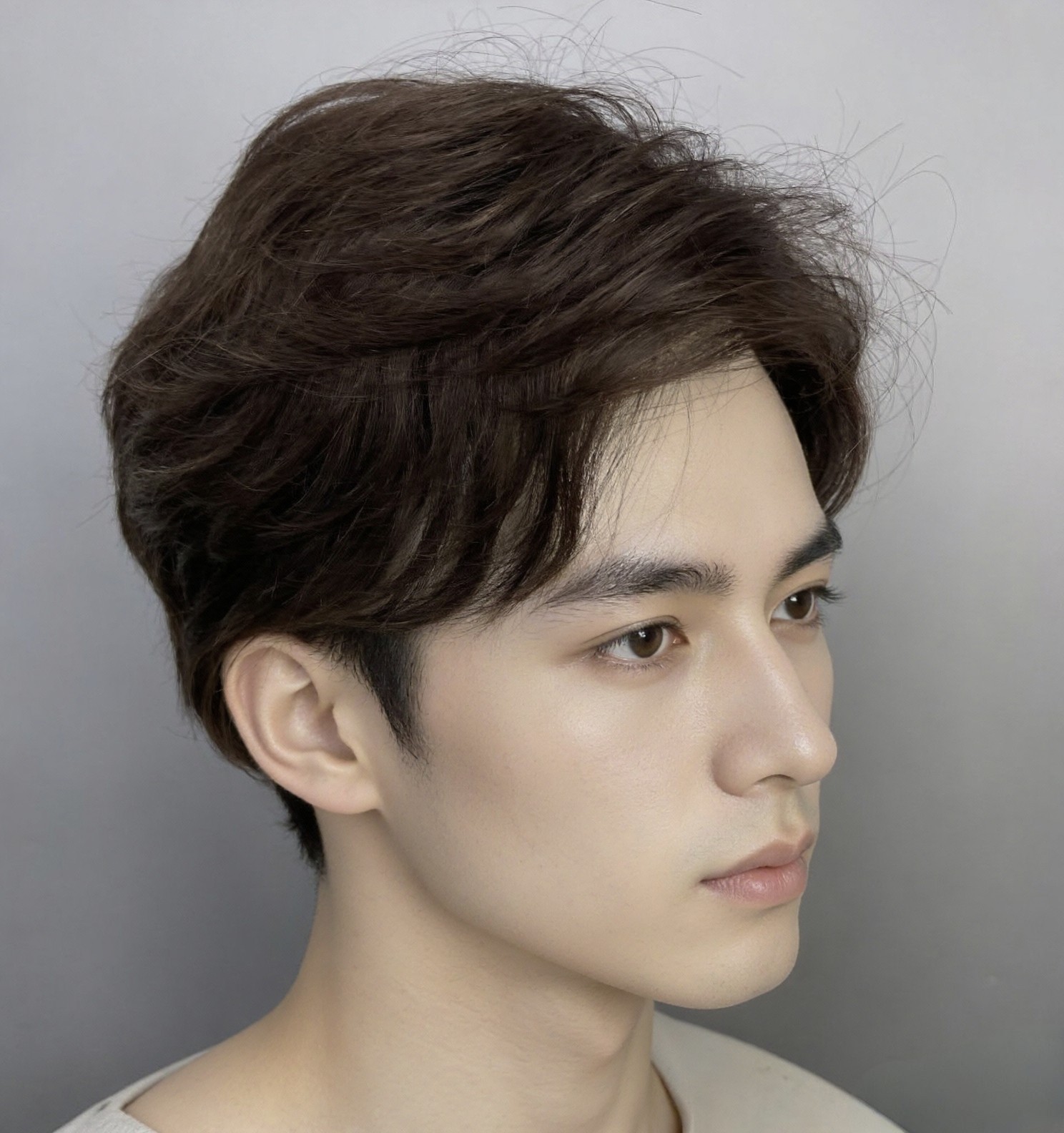 手工钩织的真人发男假发可中分显年轻帅气男时尚光头可戴L042AC