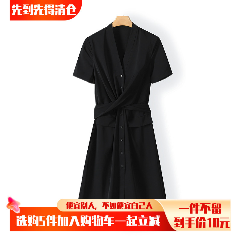 【50元5件】蕾丝边V领单排扣系带连衣裙名媛风熹夏季女110