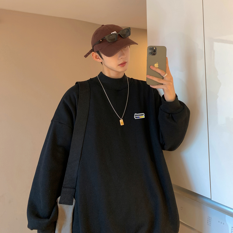 W985A-P50控68高品质2025秋冬款小字母印花加绒半高领卫衣，男装卫衣，电商A025