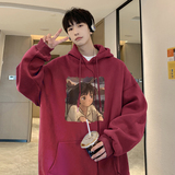 女孩酒红色