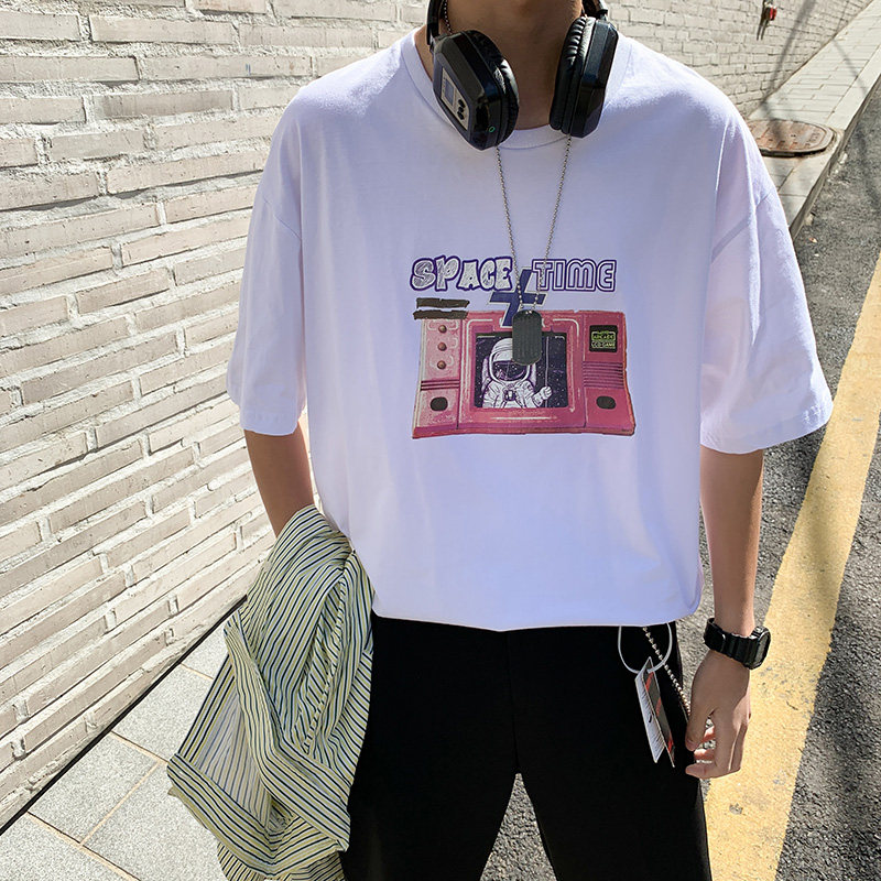 2026夏装新款字母宇航员印花宽松圆领短袖T恤A025-T701-P30控39,男装T恤,电商A025
