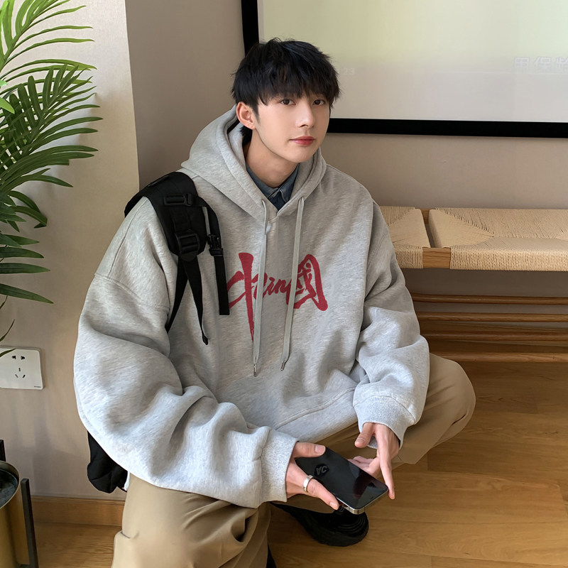 2026秋装新款印花宽松连帽卫衣慵懒港风A025-W185-P50控68,男装卫衣,电商A025