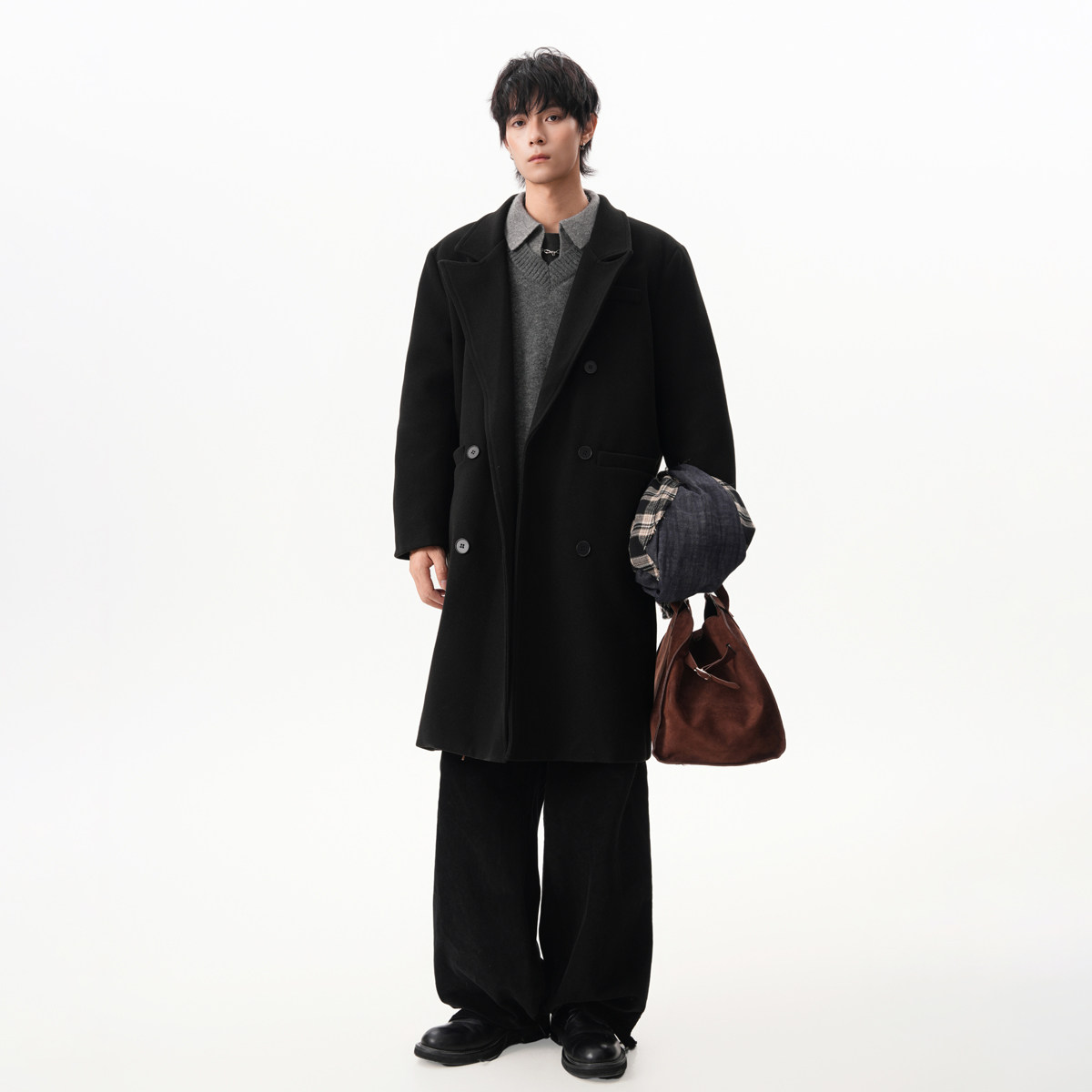 现货3000件~2025秋冬毛呢大衣过膝中长款呢子风衣A025-F003-P128,男装风衣,电商A025