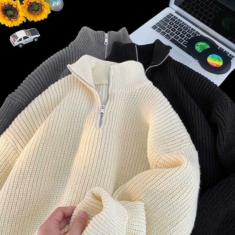 2025冬装半拉链高领毛衣情侣加厚打底针织衫慵懒风A025-M029-P58，男装T恤，电商A025