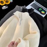 2025冬装半拉链高领毛衣情侣加厚打底针织衫慵懒风A025-M029-P58，男装T恤，电商A025