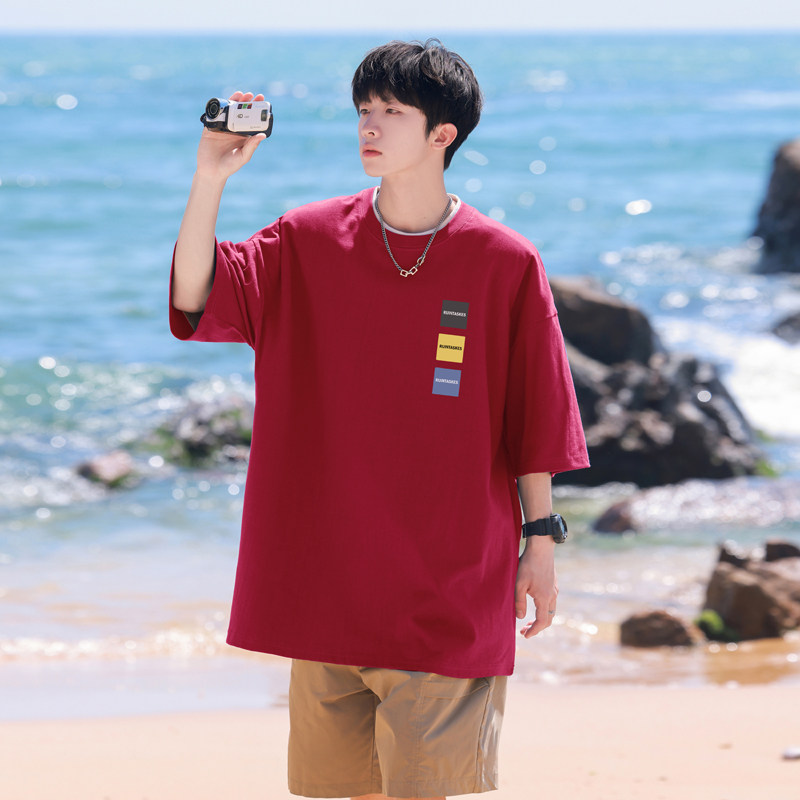 2025夏美式潮牌小字母宽松圆领短袖T恤情侣A025-T7591-P25控38,男装T恤,电商A025