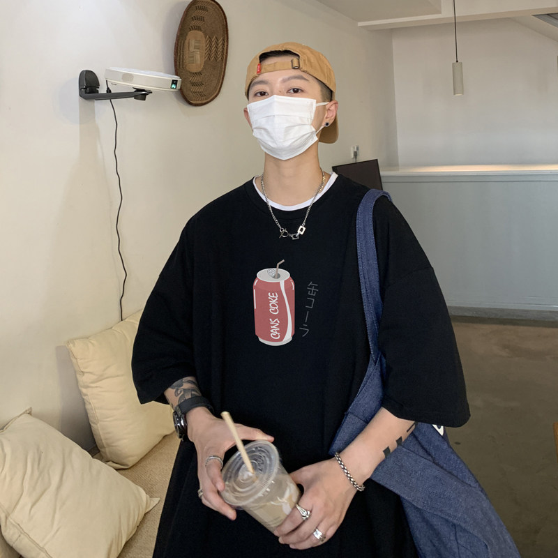 2026夏装创意可乐印花宽松圆领短袖T恤港风A025-T7383-P25控38,男装T恤,电商A025
