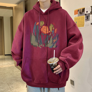 W585A-P55 控78 加绒65 2025秋装小众花印花oversize连帽卫衣图片