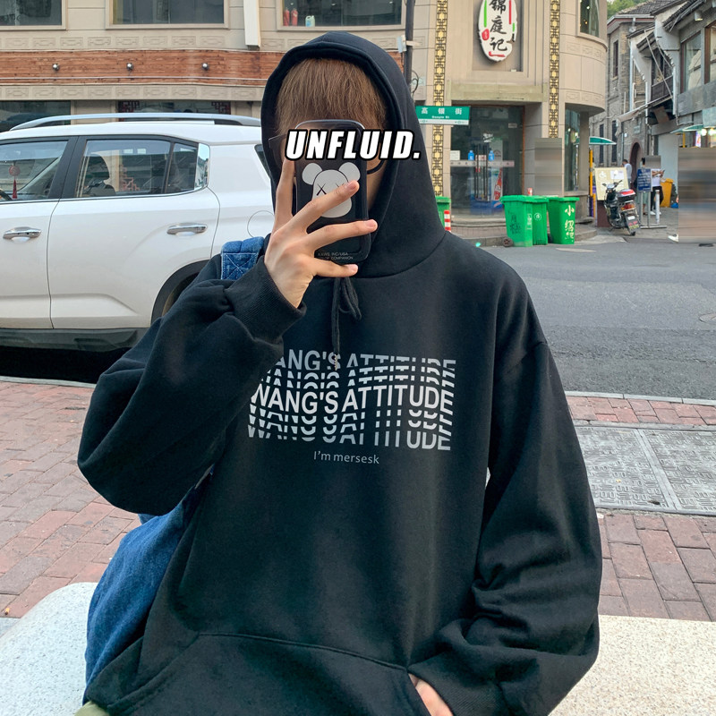 2026秋冬款ins重影字母大码连帽加绒卫衣情侣A025-W152-P50控68，男装卫衣，电商A025