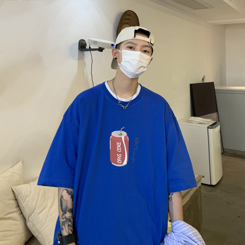 2026夏装创意可乐印花宽松圆领短袖T恤港风A025-T7383-P25控38,男装T恤,电商A025