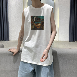 2026夏装新款印花t恤男宽松运动坎肩ins背心男外穿 A025-B291-P25图片