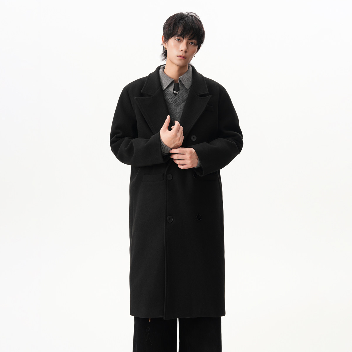 A025-F003-P128主推大货款毛呢休闲大衣男中长款过膝风衣秋冬复,男装风衣,电商A025