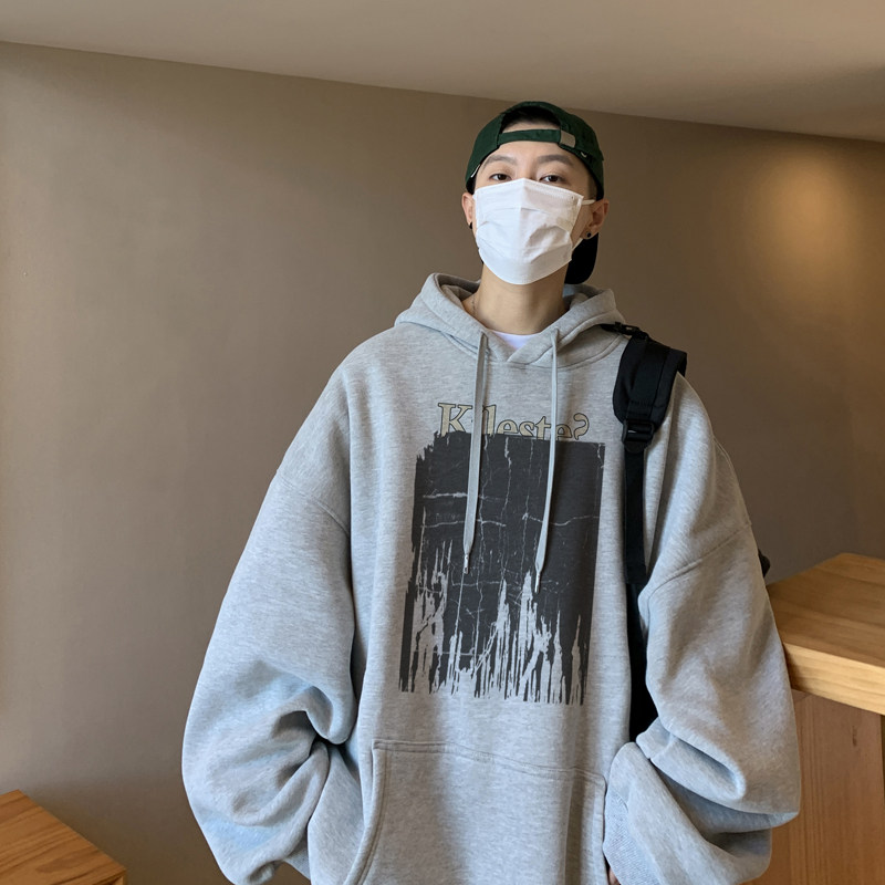 2026秋装新款美式复古刷漆宽松连帽卫衣港风A025-W509-P50控68,男装卫衣,电商A025