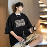 @2025夏装潮牌重磅个性印花宽松圆领短袖T恤A025-T7515-P25控38，男装T恤，电商A025