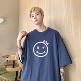 @2025夏装新款个性笑脸印花宽松圆领短袖T恤A025-T7561-P25控38，男装T恤，电商A025