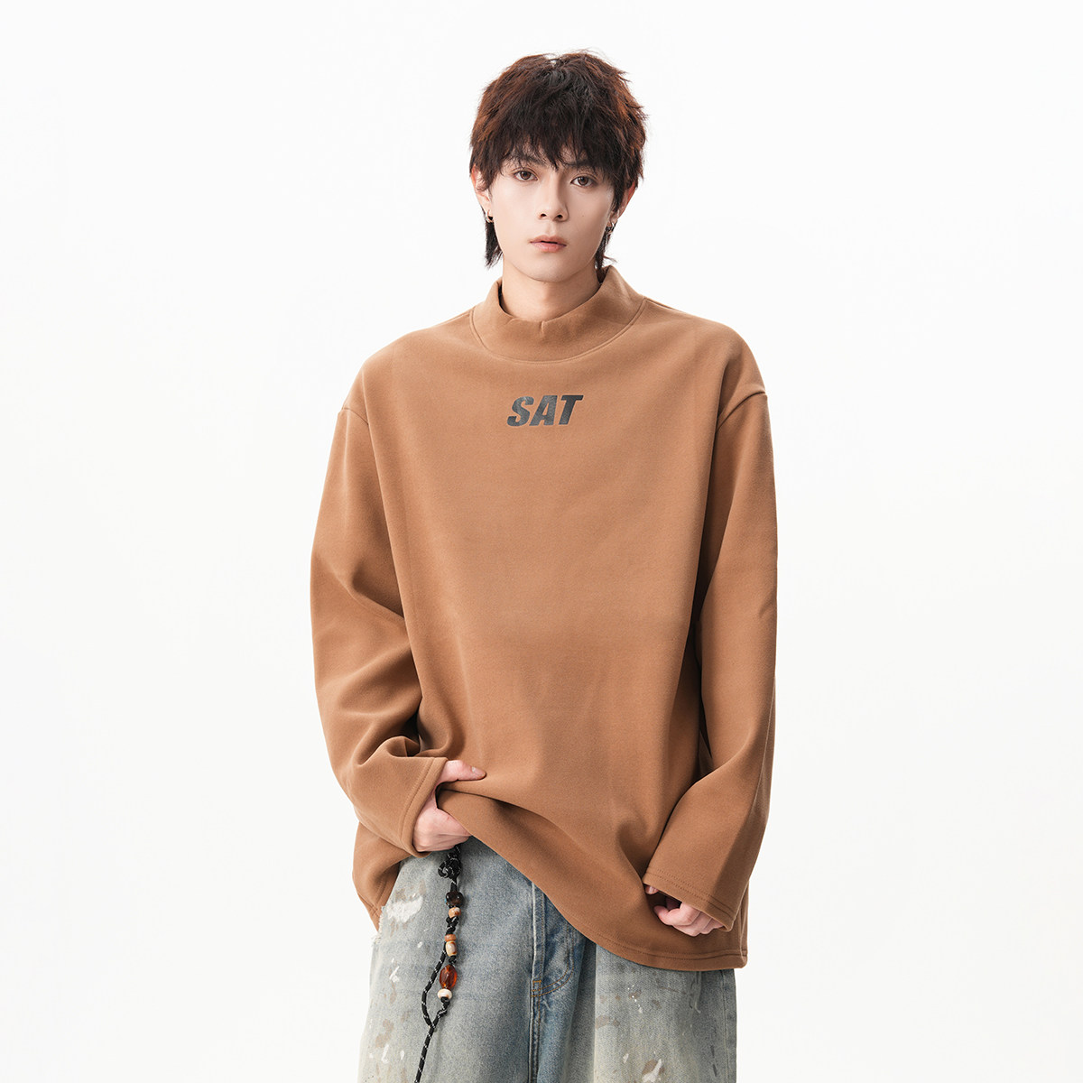 A025-M051-P22半高领德绒打底内搭男生T恤美式潮牌加厚,男装T恤,电商A025