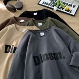 T恤男夏季字母印花重磅宽松纯棉短袖2025新款美式潮牌休闲百搭T恤，男装T恤，电商A025