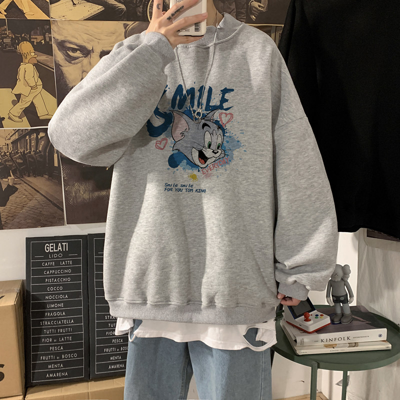 2026冬装ins风猫老鼠加绒半高领卫衣大码情侣A025-W966-P50控68,男装卫衣,电商A025
