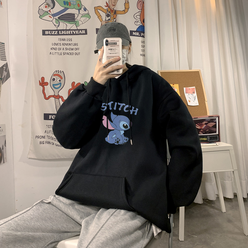 2026冬新款史迪仔卡通大码加绒连帽卫衣情侣A025-W161-P55控75,男装卫衣,电商A025