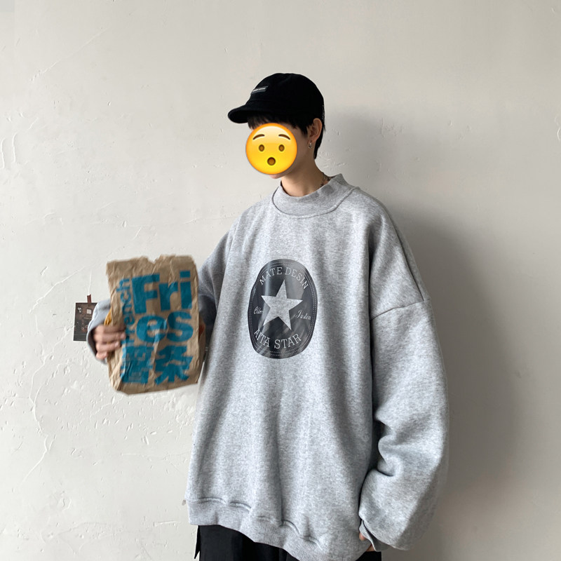 加厚抓绒版冬季字母宽松半高领加绒大码卫衣A025-W951-P58控68,男装卫衣,电商A025