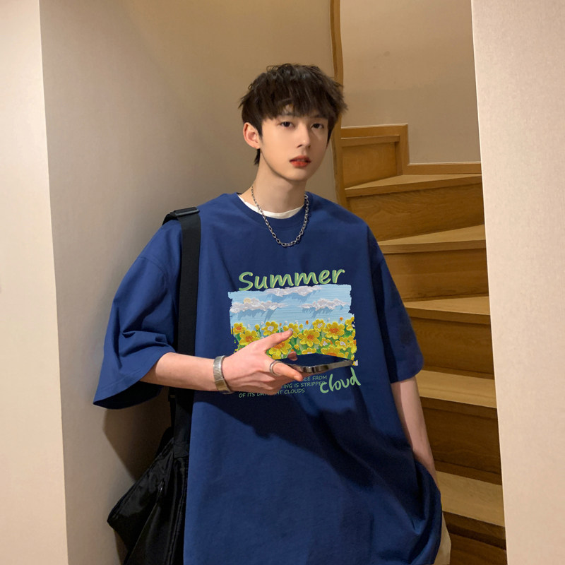 @2025夏装新款设计感油画宽松圆领短袖T恤潮A025-T7556-P25控38,男装T恤,电商A025