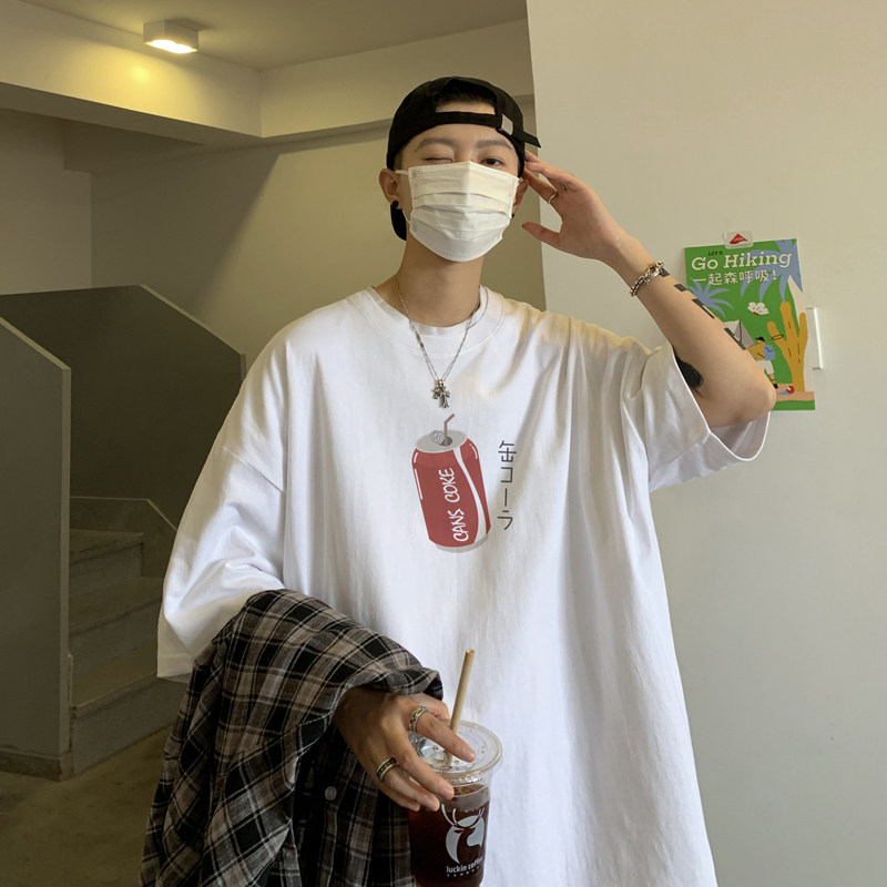 2026夏装创意可乐印花宽松圆领短袖T恤港风A025-T7383-P25控38,男装T恤,电商A025