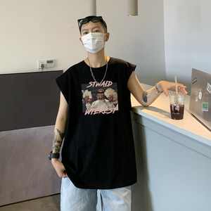 2026夏嘻哈黑人印花背心宽松运动坎肩无袖t恤 A025-B302-P25 控38图片