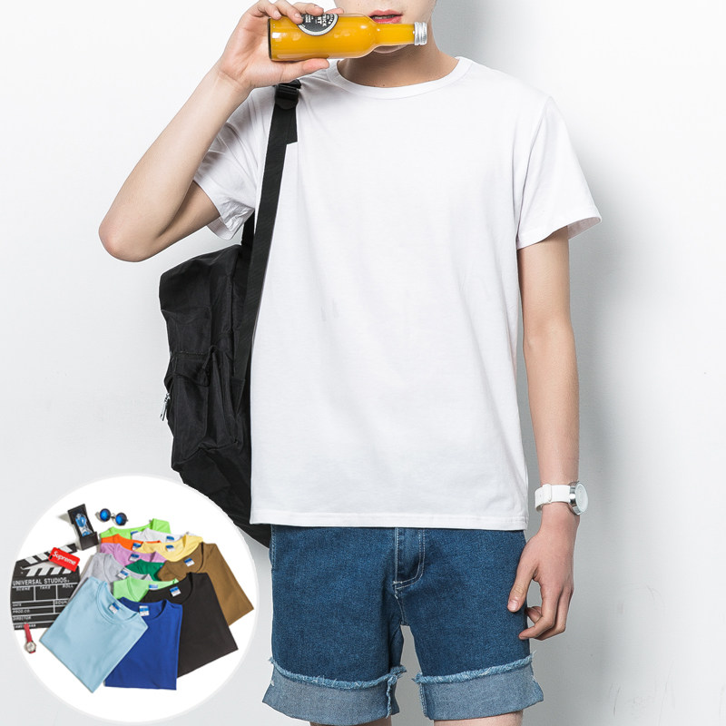 新款韩版纯色男士打底T桖男装短袖T恤纯A025-T33-P12，男装T恤，电商A025