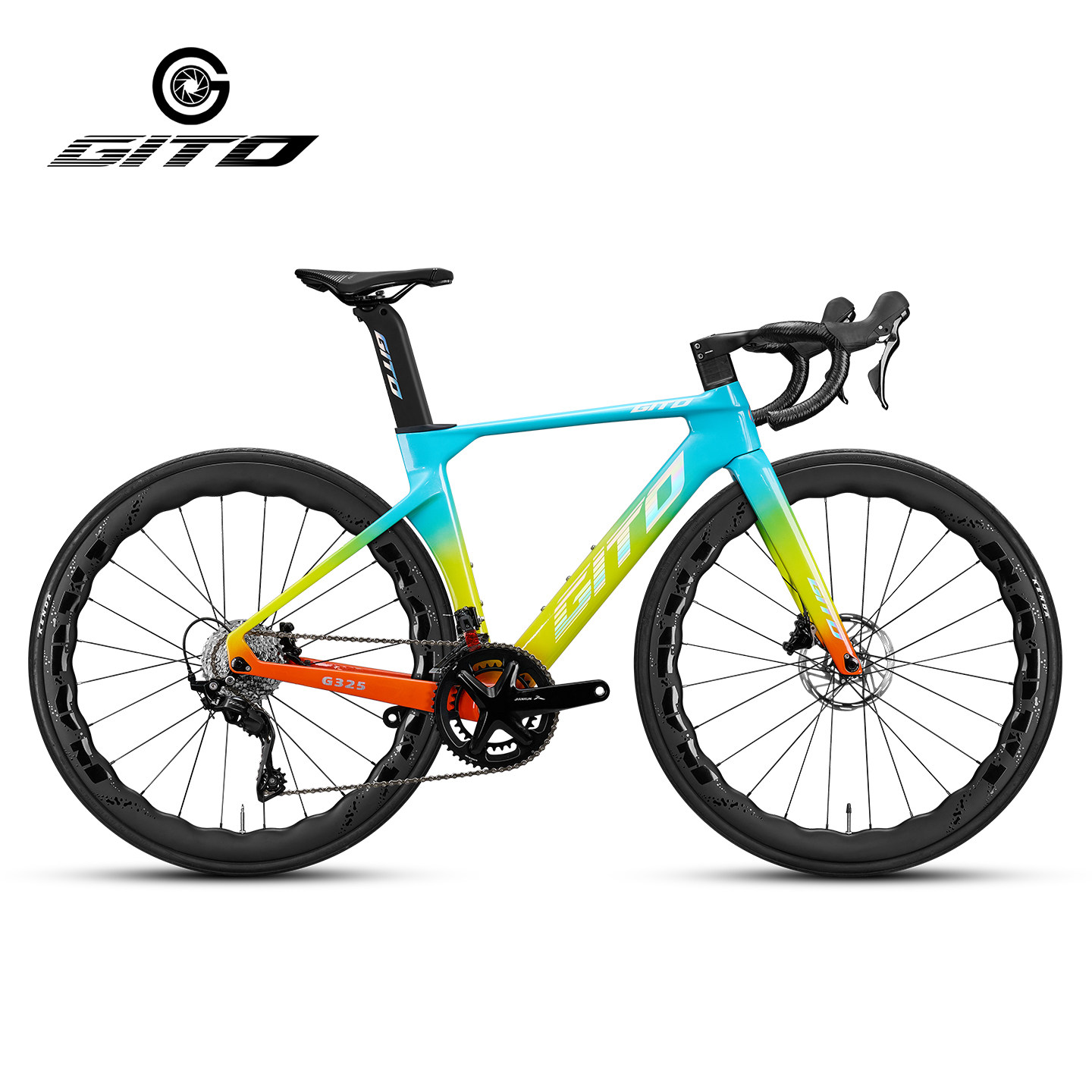 新款GITO碳纤维公路车超轻竞速油压碟刹禧玛诺24速R9套件波浪碳轮