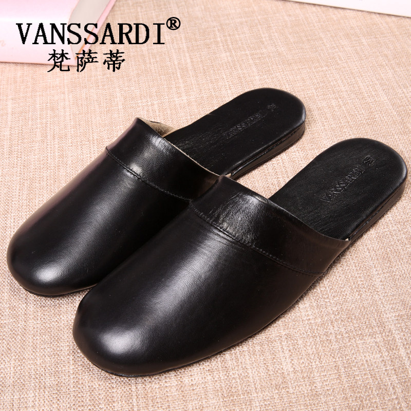 皮拖鞋男包头四季春秋新款 室内居家木地板软底静音羊皮真皮拖鞋