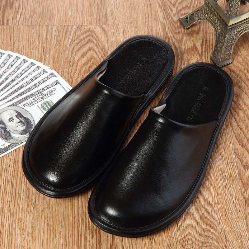 头层全牛皮高档静音防滑透气拖鞋