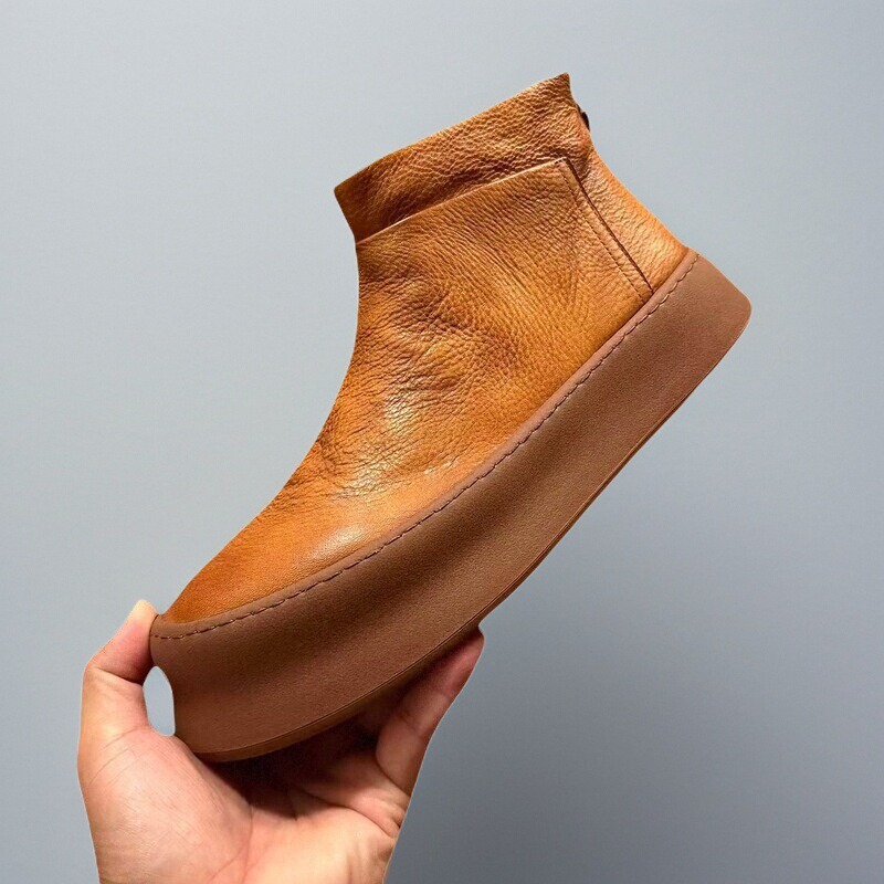 秋冬新款后拉链马丁靴真皮短靴男