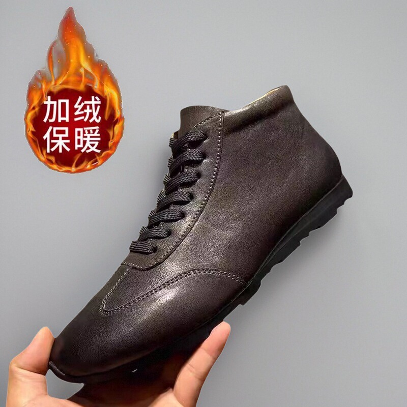 高帮休闲皮鞋头层胎牛皮马丁靴男