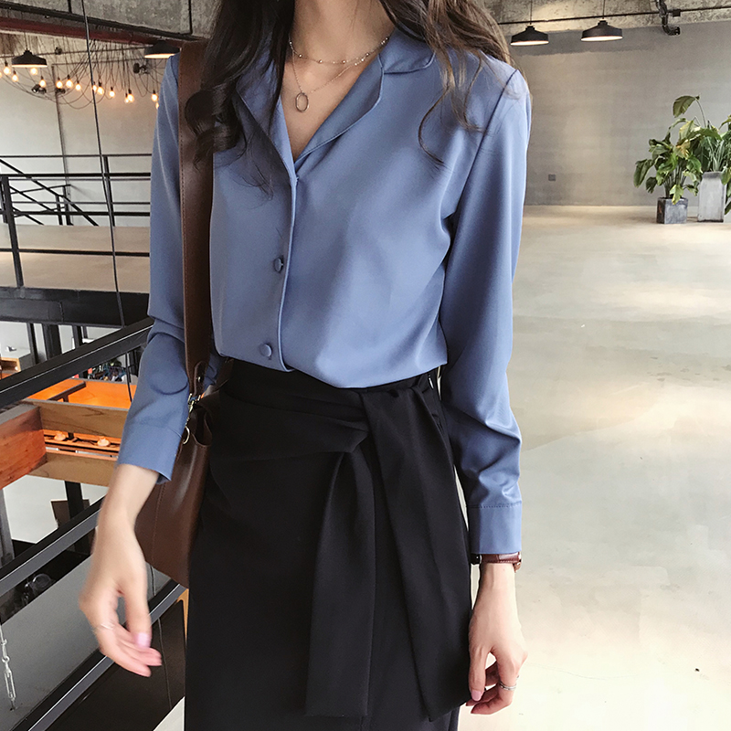 Autumn 2020 new women's chic suit Collar Chiffon shirt women's long sleeve ol shirt solid color bottoming top