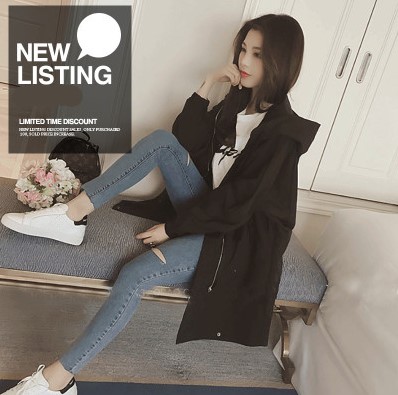 2021 spring and autumn new windbreaker medium length Korean loose student BF versatile long sleeve thin casual coat for women