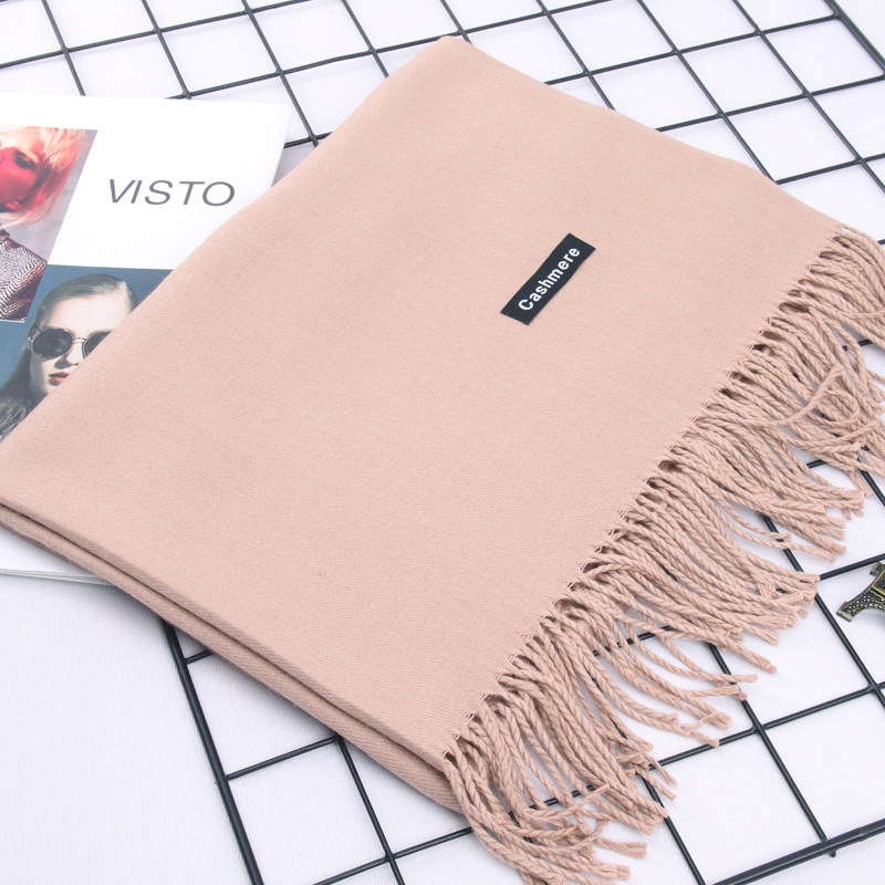 2025秋冬新款仿羊绒围巾女长款百搭欧美纯色流苏保暖围巾披肩两用