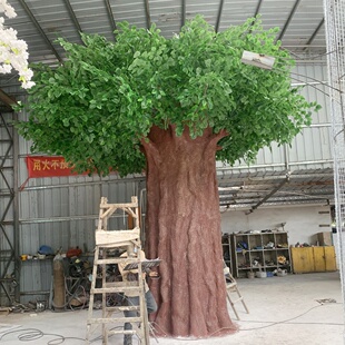 展会美陈包柱子假树仿真榕树胡杨树大型室内装饰枫叶树展厅造景