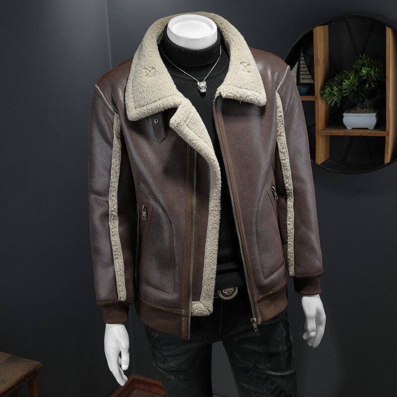 25年冬季新款皮毛一体加绒加厚夹克男外套D209A-PT669-P255两色,男装夹克,电商D209A