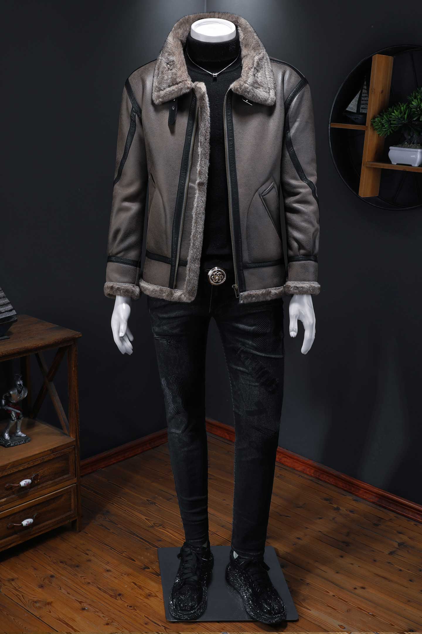 25年冬季新款高端皮毛一体加绒加厚夹克男外套D209A-PT028-P330,男装夹克,电商D209A