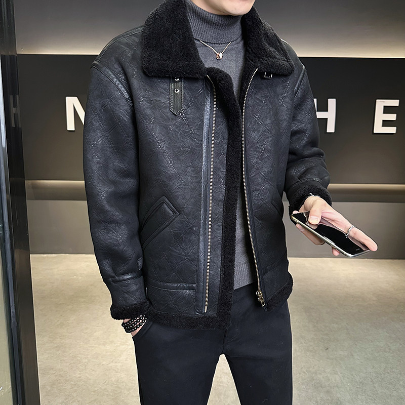 25年冬季新款皮毛一体加绒加厚夹克男外套D209A-PT789A-P245,男装夹克,电商D209A