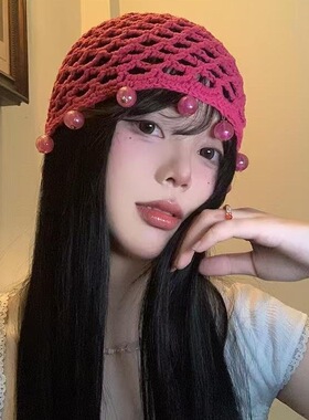 镂空风新款茶花女女包头帽手工编