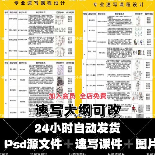 【93】速写课程大纲psd可改源文件