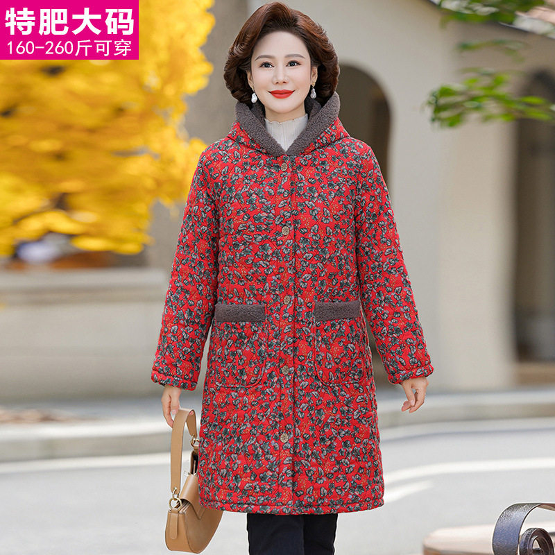 加肥加大码妈妈冬装中长款棉衣