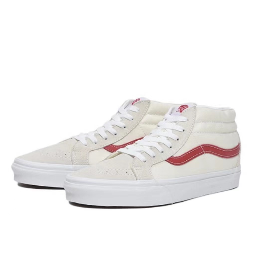vans联名off white,vans联名offwhite 【小琦鞋柜】vans sk8-mid white red 中帮 米白红 vn0a391foxs