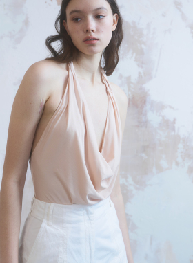 EliAtelier 原创设计纯色简约ins风性感纯欲褶皱挂脖露背背心女